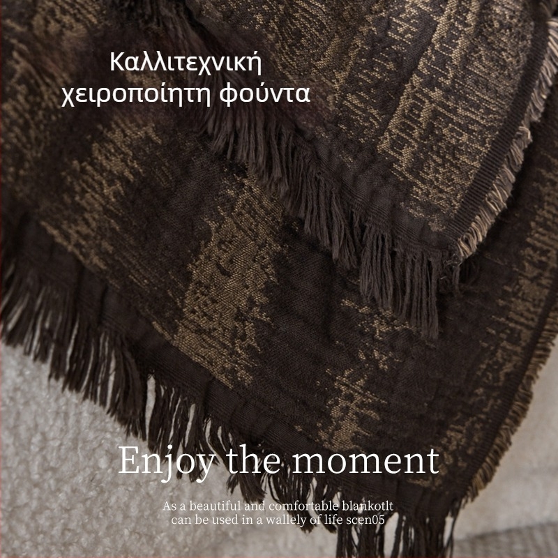 Βιντάζ υψηλής ποιότητας βαμβακερό ύφασμα γάζας με φούντες, ριγέ σχέδιο, ρετρό στυλ, 1.1–1.5 kg, αντίδραση βαφής, κατάλληλο για άνοιξη και φθινόπωρο