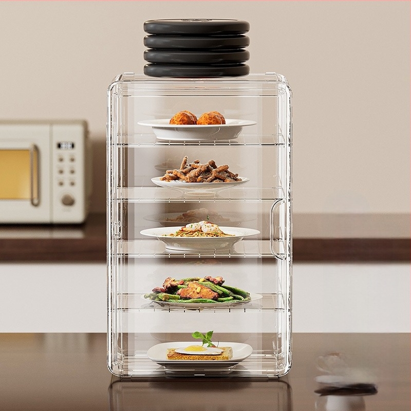 Yunjian ράφι αποθήκευσης κουζίνας με μονωμένο πολύεπίπεδο αφαιρούμενο κάλυμμα τροφίμων — πλαστικό, μοντέρνος απλός σχεδιασμός, πολυλειτουργικό και ανθεκτικό στη σκόνη