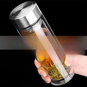 Γυάλινο φλυτζάνι τσαγιού από μποροσιλικό υψηλής αντοχής, μονόστρωτο, στρογγύλο, μηχανισμός ανοίγματος-κλεισίματος με ένα πάτημα, μονόχρωμο σχέδιο