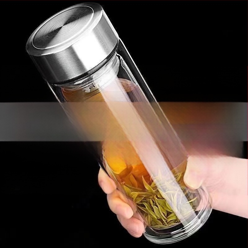 Γυάλινο φλυτζάνι τσαγιού από μποροσιλικό υψηλής αντοχής, μονόστρωτο, στρογγύλο, μηχανισμός ανοίγματος-κλεισίματος με ένα πάτημα, μονόχρωμο σχέδιο