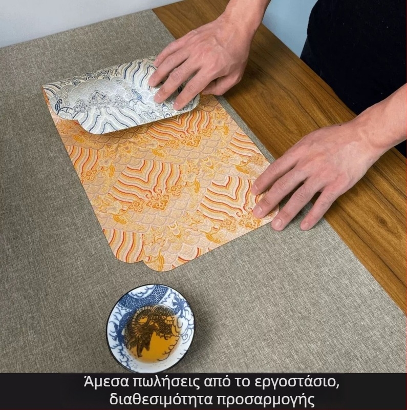 Πατάκι τσαγιού από σατέν με διακοσμητικές λεπτομέρειες μποκράτ, βάση από πολυεστερική ίνα, Νέος Κινέζικος Στυλ, για μελέτη γραφείου