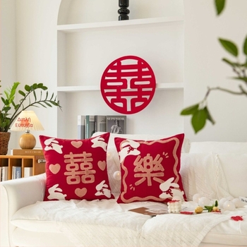 Μαξιλαροθήκη – Νέος κινέζικος στυλ, βαμβακερός καμβάς, προσαρμόσιμη, κεντημένη με φούντες, εκτύπωση, ράψιμο, μοτίβο γιορτής