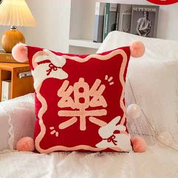 Μαξιλαροθήκη – Νέος κινέζικος στυλ, βαμβακερός καμβάς, προσαρμόσιμη, κεντημένη με φούντες, εκτύπωση, ράψιμο, μοτίβο γιορτής