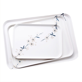 Μελαμινένια πιατέλα σε ιαπωνικό στυλ με φλοράλ μοτίβο, τετράγωνο/ορθογώνιο σχήμα, ιδανική για πρωινό και σερβίρισμα τσαγιού, δυνατότητα εκτύπωσης λογοτύπου