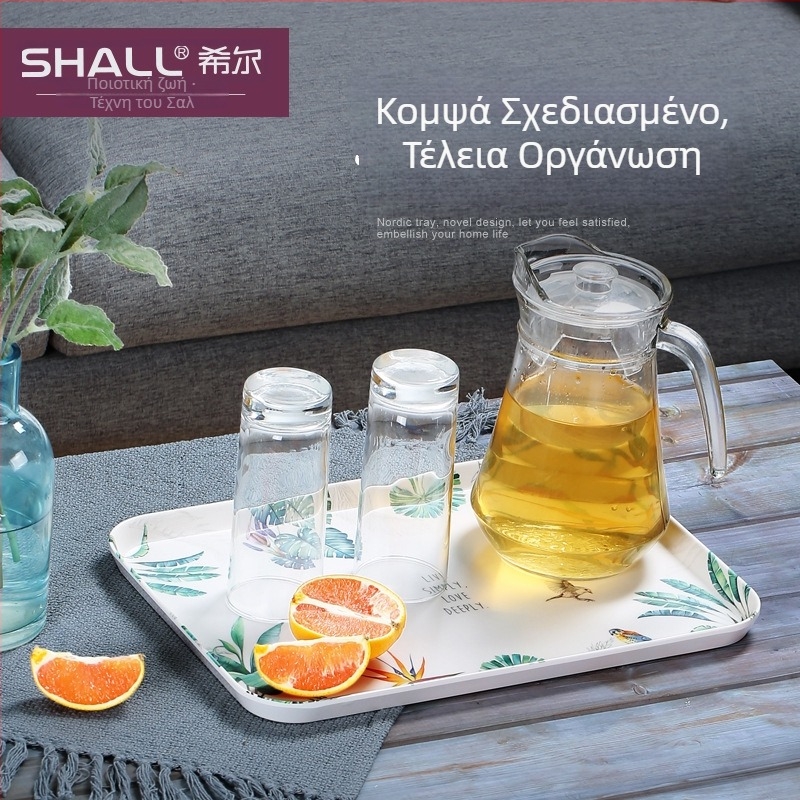 Μελαμινένια πιατέλα σε ιαπωνικό στυλ με φλοράλ μοτίβο, τετράγωνο/ορθογώνιο σχήμα, ιδανική για πρωινό και σερβίρισμα τσαγιού, δυνατότητα εκτύπωσης λογοτύπου