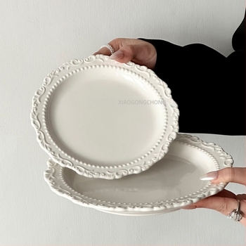 Barx ρετρό κυκλικό κεραμικό πιάτο σερβιρίσματος για γλυκίσματα, ανάγλυφο μοτίβο με ρίγες, ασφαλές για μικροκύματα, δυνατότητα λογότυπου