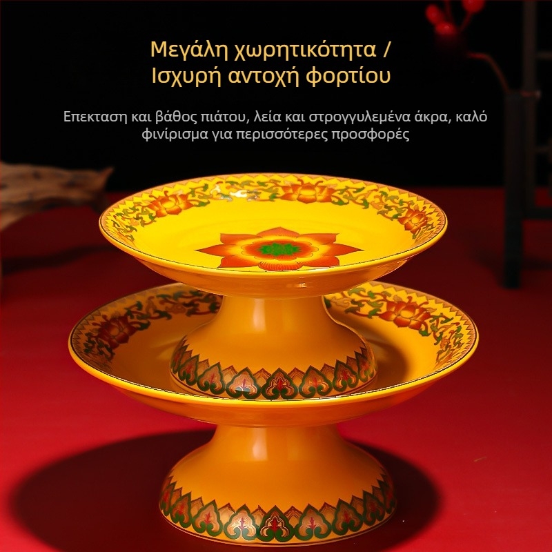 Κεραμική πιατέλα φρούτων για προσφορές Purple Lotus – πιάτο προσφορών Θεού του Πλούτου και Βούδα