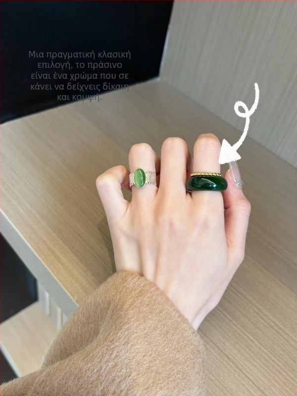Δαχτυλίδι από φυσικό τζάσπερ και Hetian Jade για γυναίκες