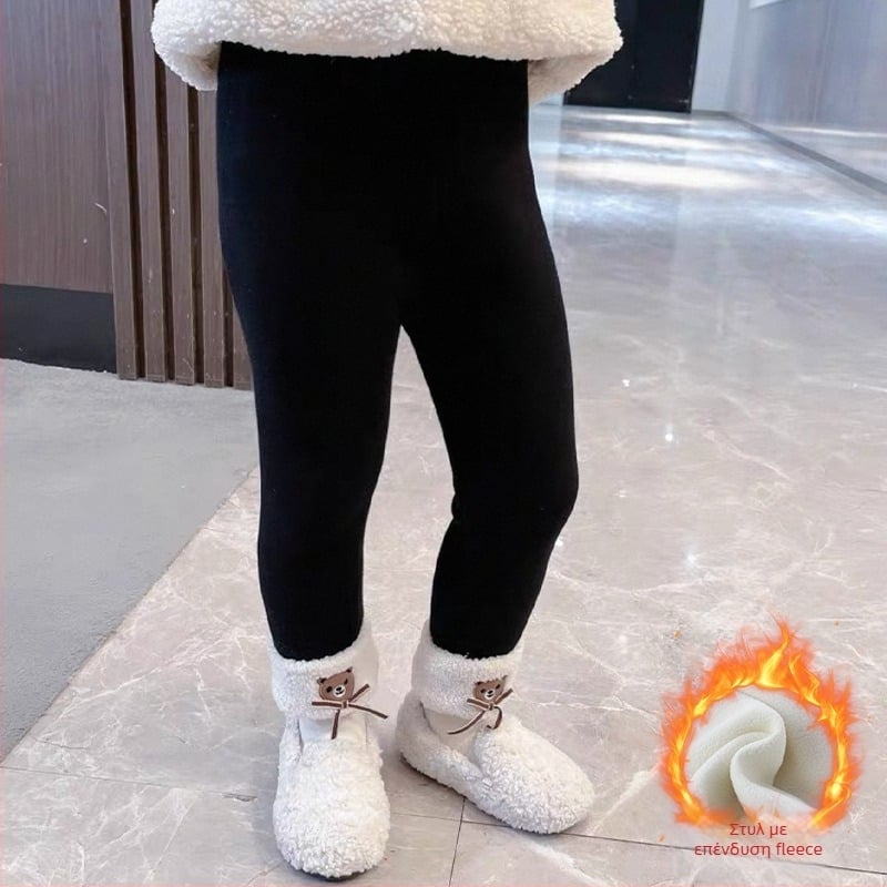 Κοριτσίστικα κολάν φλίς με επένδυση από 90% βαμβάκι, μεσαίας ζώνης, χειμώνας, για 1–3 ετών, μοτίβο αρκούδας