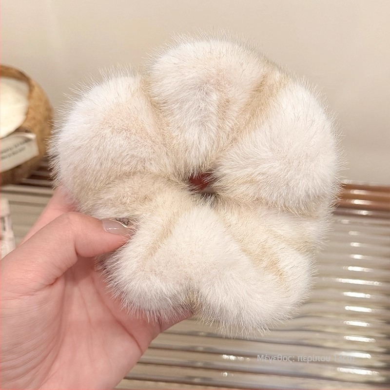 Λαστιχάκι μαλλιών από βελούδο με μίμηση γούνας μίνκ, χειροποίητο, υψηλή ελαστικότητα, προέλευση Yiwu, χειμώνας 2025, στυλ μόδας γραφείου