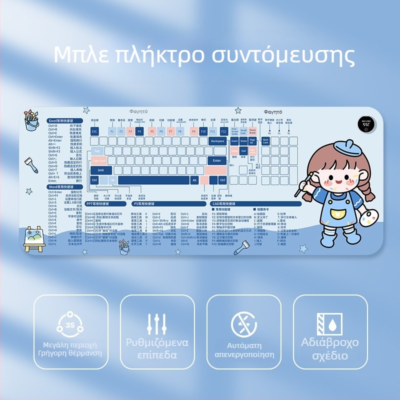 Μεγάλη θερμαινόμενη επιφάνεια για ποντίκι με σχέδιο καρτούν, ρυθμιζόμενη θερμοκρασία, αλουμινένιο σύστημα απαγωγής θερμότητας, δερμάτινη επιφάνεια