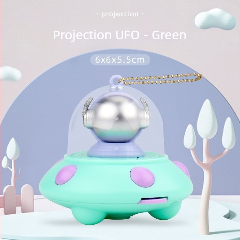 Κλειδοθήκη με προβολέα: μικρό φωτεινό παιχνίδι με σχέδιο ιπτάμενος δίσκος και αστροναύτης (LED φως, προβολέας, πλαστικό, ηλικία 4–6 ετών)