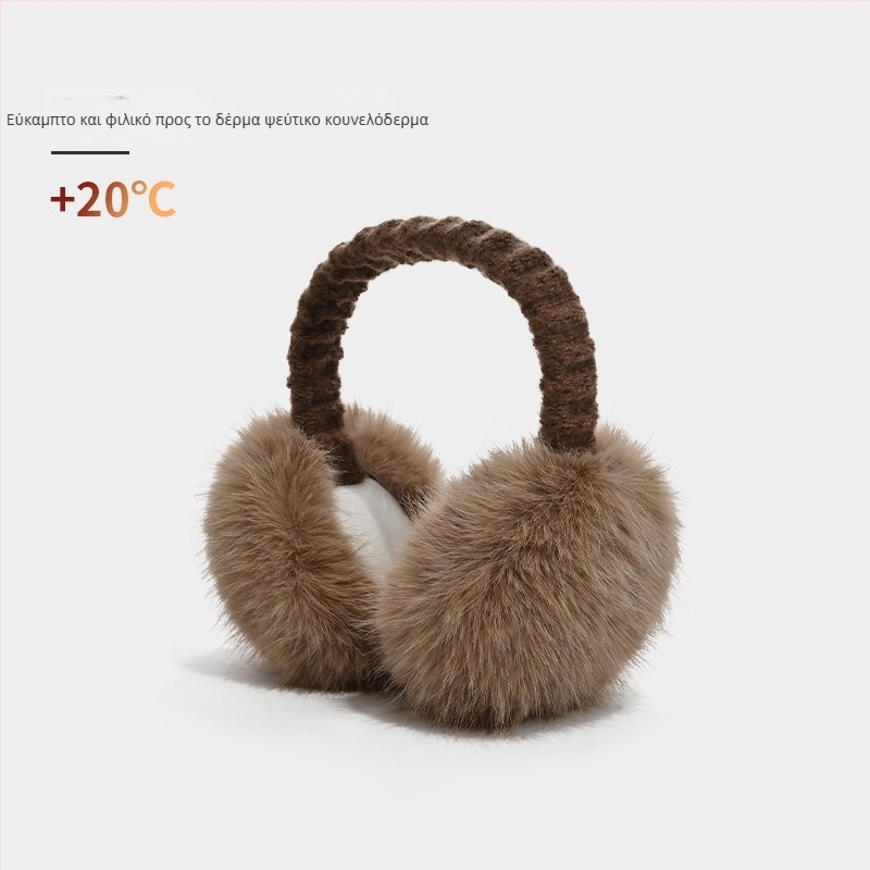Θερμαινόμενα earmuffs από συνθετική γούνα κουνελιού, αντιανεμικά, διπλόμενα, unisex