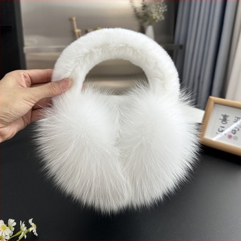Ακουστικά αυτιών από γούνα αλεπούς, πτυσσόμενα, για ενήλικες - unisex, ζεστασιά τον χειμώνα, φορητά, μονόχρωμο βασικό στυλ