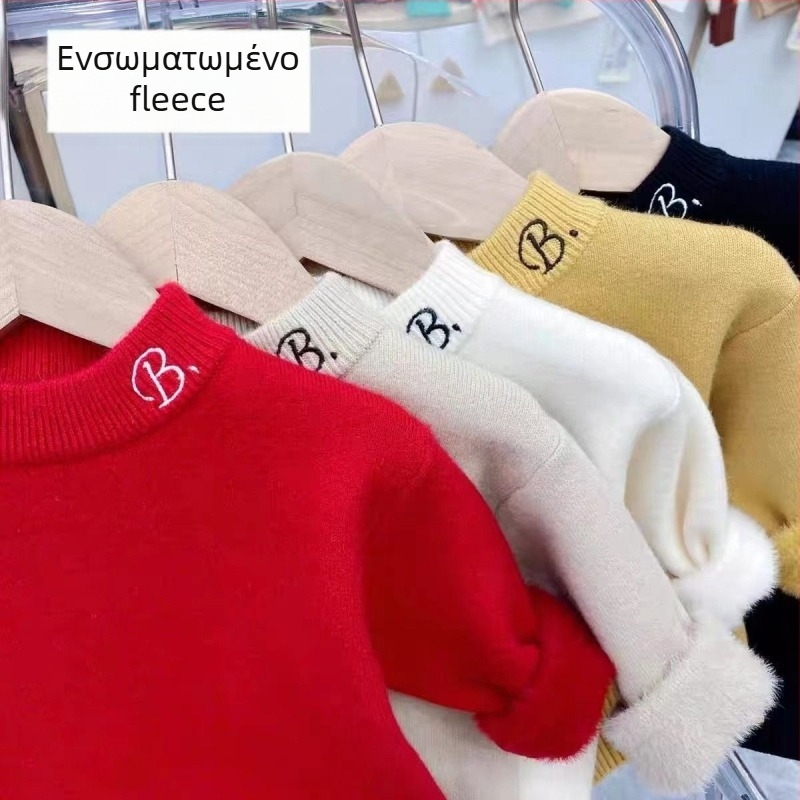 Παιδικό πλεκτό πουλόβερ με γούνα από κουνέλι 90–95%, πολυεστέρας, παχυσμένο ύφασμα, στρογγυλή λαιμόκοψη, μακριά μανίκια