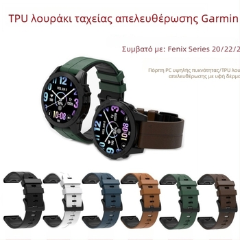 Δερμάτινος ιμάντας με γρήγορη αποδέσμευση για Garmin Fenix 5–8, Epix Pro και Tactix 7
