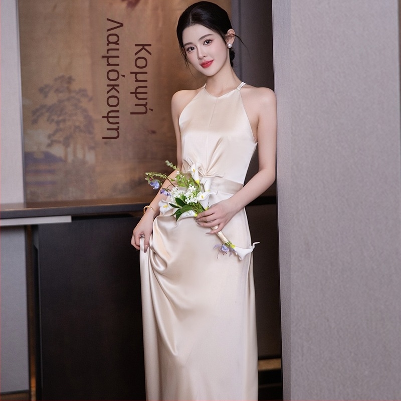 Φόρεμα κουμπάρας, συλλογή 2025, κομψό Α γραμμής, ντεκολτέ με έναν ώμο, χωρίς μανίκια, πολυεστερικό ύφασμα με ελαστικότητα, μήκος 130 εκ