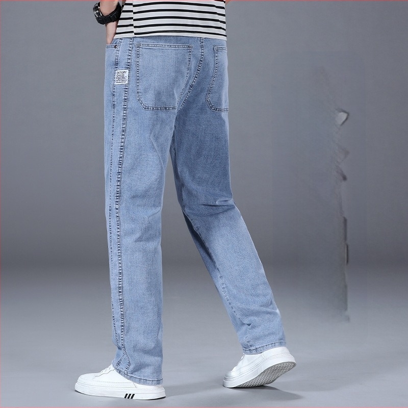 Ανδρικά τζιν με ίσιες γραμμές, βαμβακερό ύφασμα, μικροελαστικότητα, φερμουάρ, για όλες τις εποχές