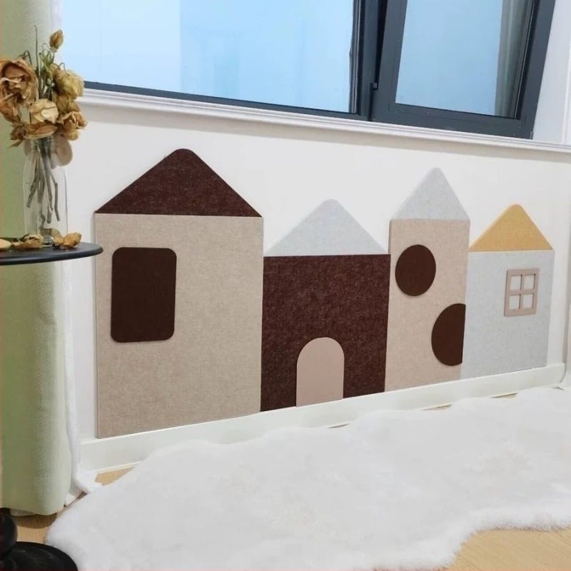 3D παιδικό σπίτι από φελτ για τοίχο — στυλ κινούμένων σχεδίων, γεωμετρικά αφηρημένο σχέδιο, πολυεστέρας, διαθέσιμη προσαρμογή, κατάλληλο για σαλόνι, υπνοδωμάτιο, γραφείο