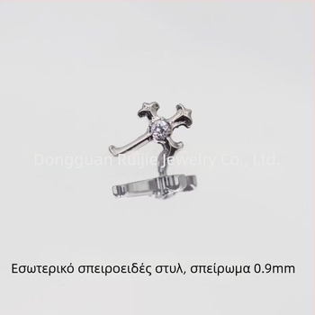 Σκουλαρίκια σταυρός από κράμα τιτανίου F136, vintage στυλ, με ζιρκόν 5A για piercing στο αυτί