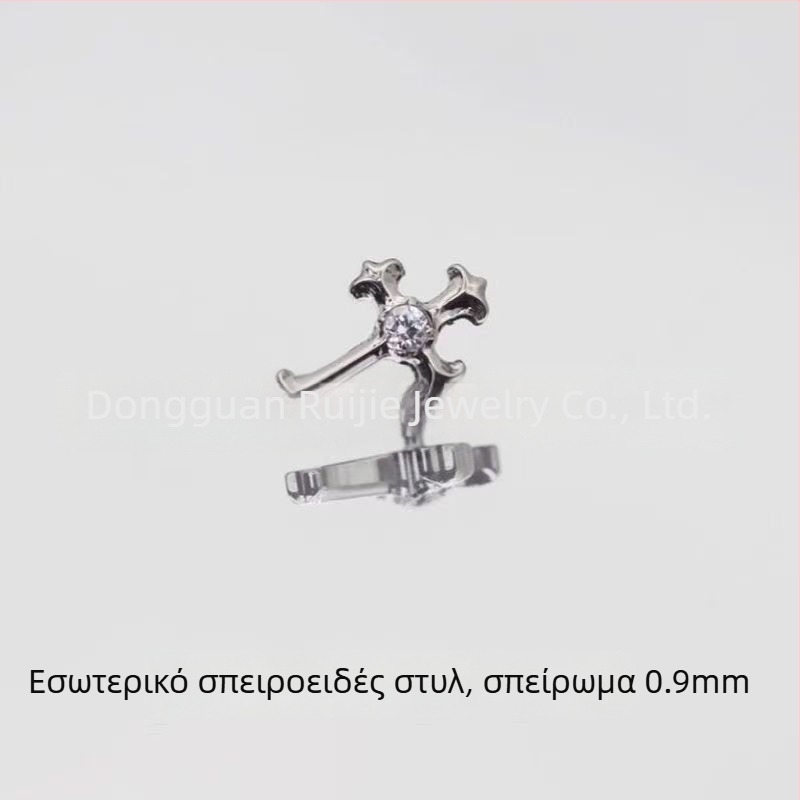Σκουλαρίκια σταυρός από κράμα τιτανίου F136, vintage στυλ, με ζιρκόν 5A για piercing στο αυτί