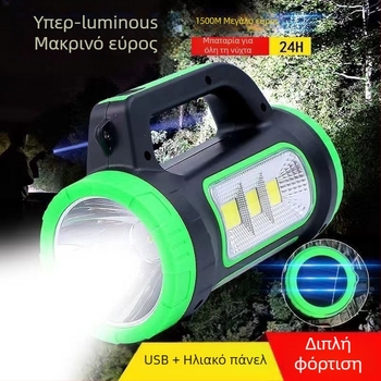 Φακός LED με χειροκίνητη φόρτιση, ηλιακή επείγουσα φορητή λάμπα για κατασκήνωση, 10W, 1200mAh, δέσμη LED, εμβέλεια έως 50 m