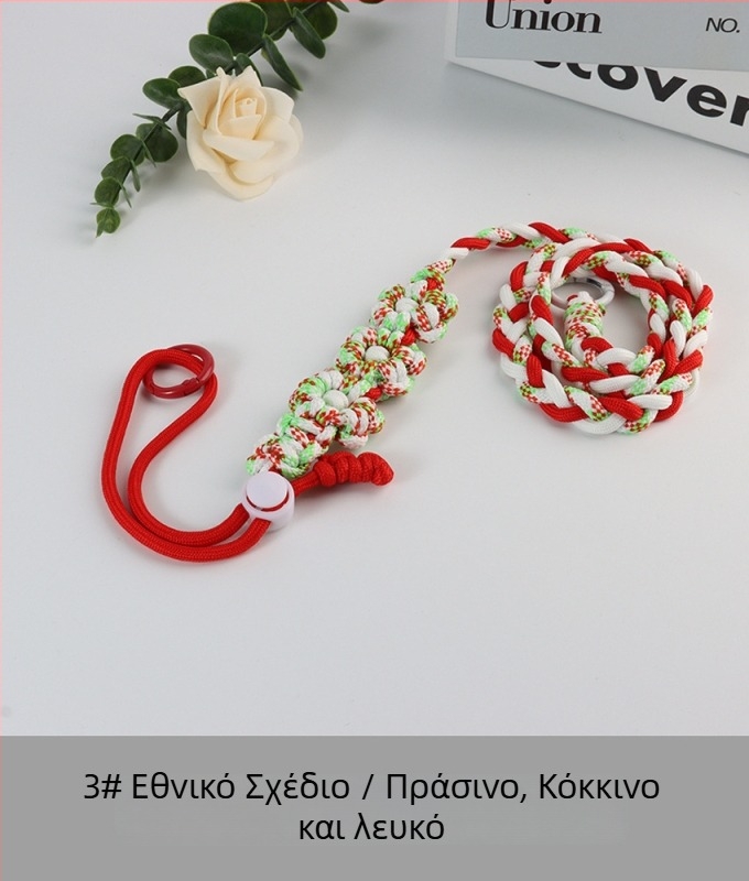 Κορδόνι κινητού με υφασμένο μοτίβο λουλουδιών, ρυθμιζόμενο, unisex, χειροποίητο, πολυεστέρας, πλαστικό κούμπωμα, Jing Orange