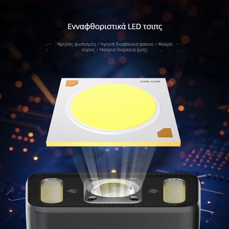 Κεφαλοφακός εξωτερικού χώρου — COB LED, 8W, 18650 1200mAh επαναφορτιζόμενος, αδιάβροχος, εμβέλεια έως 50 m