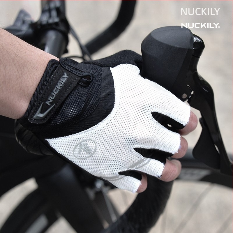 NUCKILY Γάντια Ποδηλασίας με Μισό Δάχτυλο, Παχιά Επένδυση Παλάμης, Αντιολισθητικά, Απορροφούν Κραδασμούς, Νάιλον
