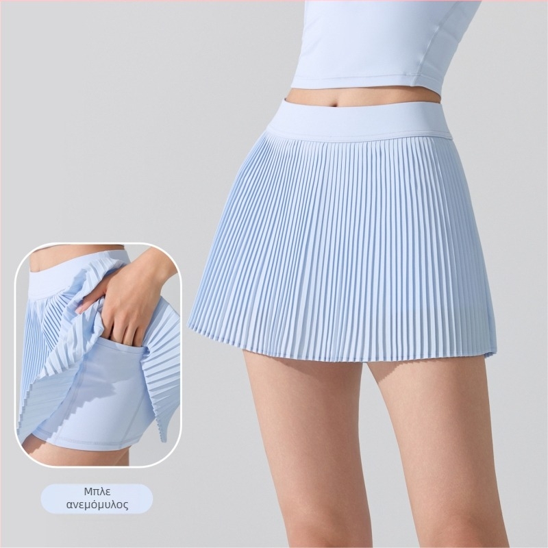 Γυναικεία αθλητική φούστα με ψηλή μέση, πλισέ, με ενσωματωμένα σορτς κατά της διαφανότητας, πολυεστέρας, αντιβακτηριακή επένδυση 5A