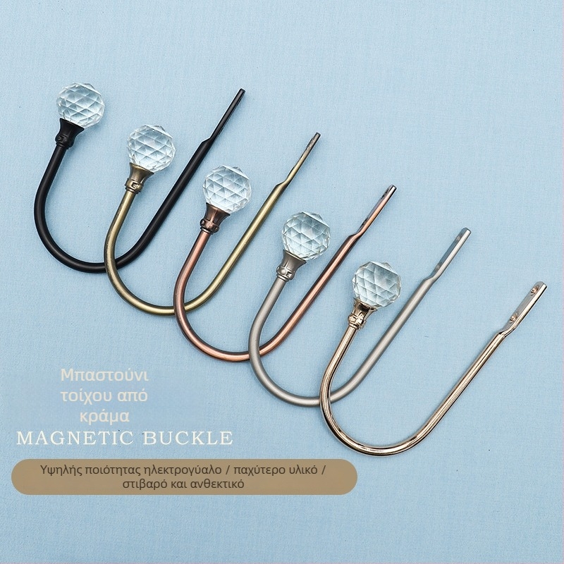 Γάντζος κουρτίντας από κράμα μετάλλων με κρύσταλλα, μοντέρνος μινιμαλιστικός σχεδιασμός, τοποθέτηση στον τοίχο.