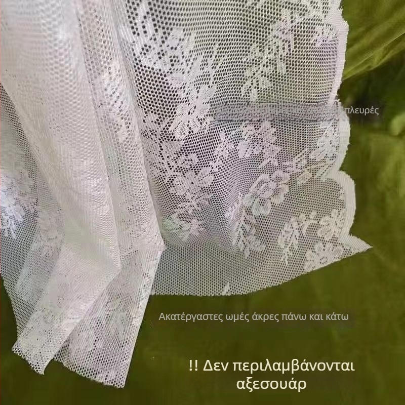 Κουρτίνα διαφανούς δαντέλας σε γαλλικό αγροτικό στυλ για την κουζίνα, λευκή, Velcro κούμπωμα, χωρίς διάτρηση