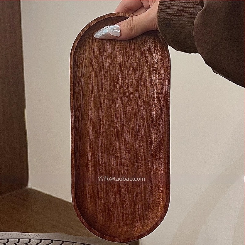 Οβάλ δίσκος από μασίφ ξύλο σε ιαπωνικό στυλ, με θήκη για κύπελλα και αποθήκευση κοσμημάτων