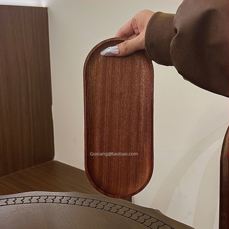 Οβάλ δίσκος από μασίφ ξύλο σε ιαπωνικό στυλ, με θήκη για κύπελλα και αποθήκευση κοσμημάτων