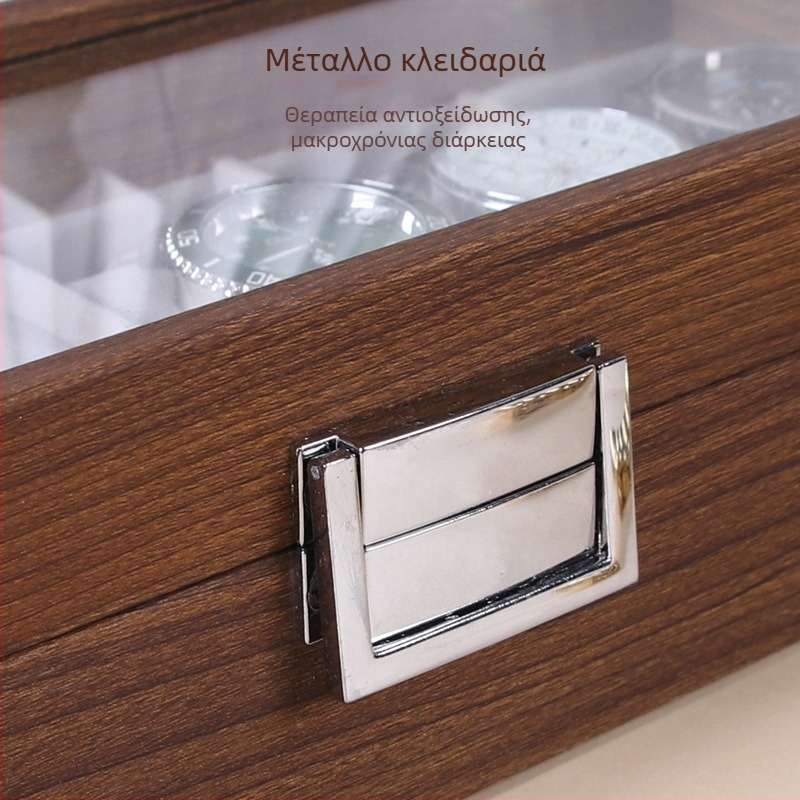 Κουτί προβολής ρολογιών - ξύλινο με MDF+PU+ψευδάργυρο κράμα+γυαλί, συναρμολογούμενο, τελική συσκευασία, για γενική χρήση/κοσμήματα/καθημερινή χρήση