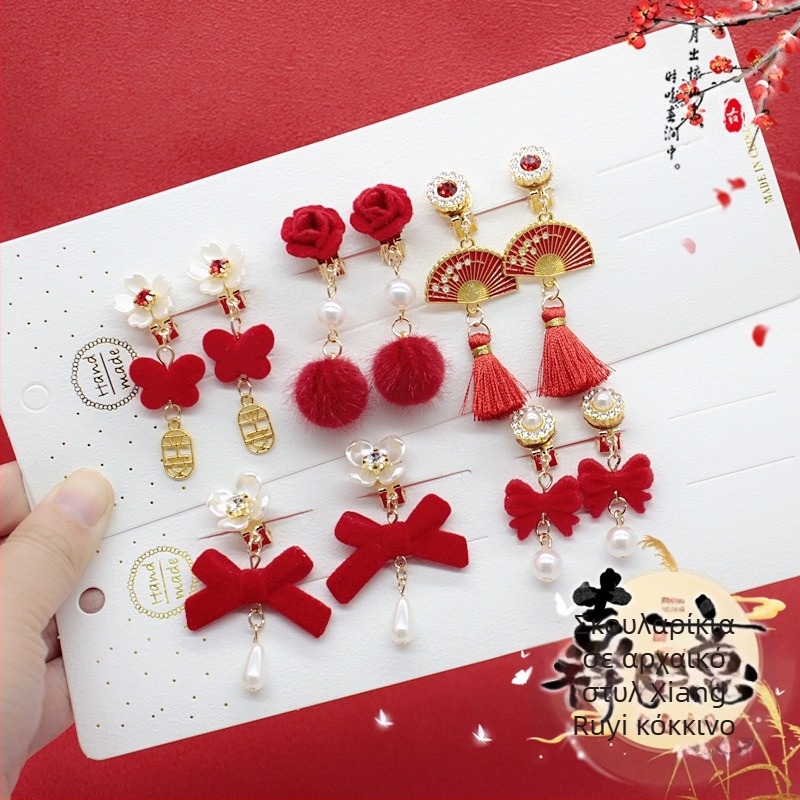 Κλιπ για αυτί με φούντα, παιδικά κοσμήματα σε εθνοτικό ύφος, σειρά Πριγκίπισσα, κρύσταλλος διακριτικός, ξεχωριστή συσκευασία