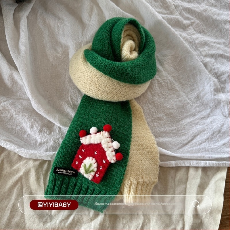 Παιδικό κασκόλ με πατςγουρκ, unisex, πλεκτό, ζεστό για το λαιμό, μοντέλο BJ* Stained House Patchwork Scarf