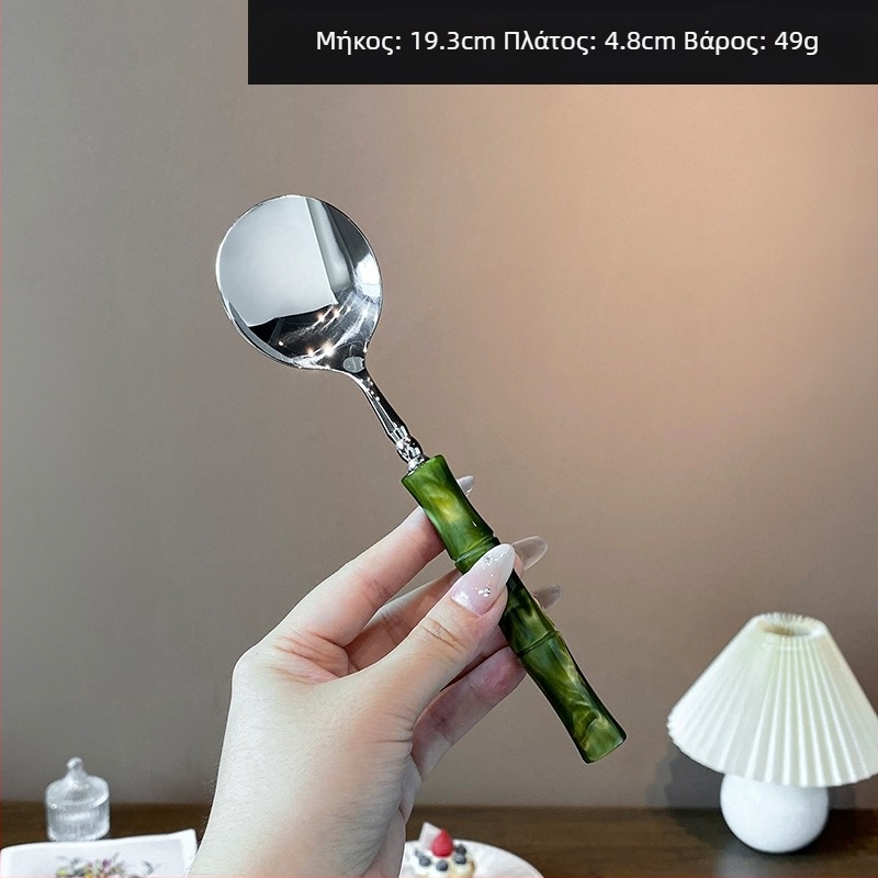 Σετ μαχαιροπίρουνων με ακρυλική λαβή από ανοξείδωτο χάλυβα 304, με μπαμπού σύνδεσμο, φινίρισμα καθρέφτη