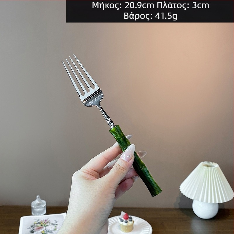 Σετ μαχαιροπίρουνων με ακρυλική λαβή από ανοξείδωτο χάλυβα 304, με μπαμπού σύνδεσμο, φινίρισμα καθρέφτη