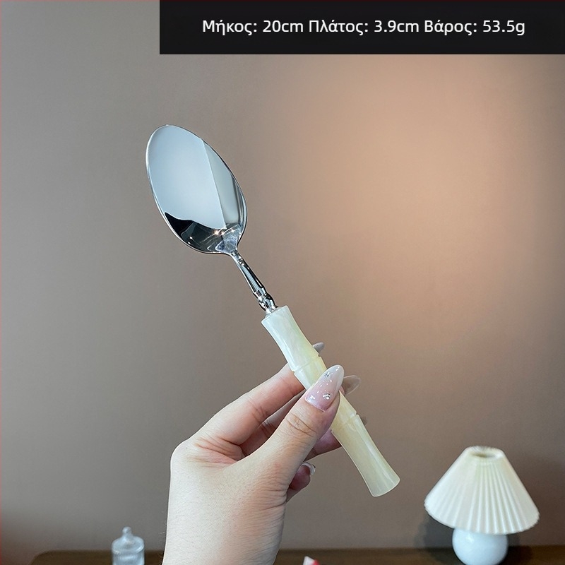 Σετ μαχαιροπίρουνων με ακρυλική λαβή από ανοξείδωτο χάλυβα 304, με μπαμπού σύνδεσμο, φινίρισμα καθρέφτη