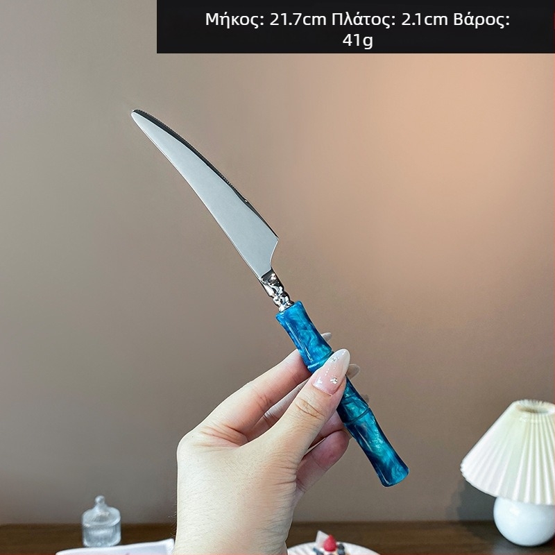 Σετ μαχαιροπίρουνων με ακρυλική λαβή από ανοξείδωτο χάλυβα 304, με μπαμπού σύνδεσμο, φινίρισμα καθρέφτη