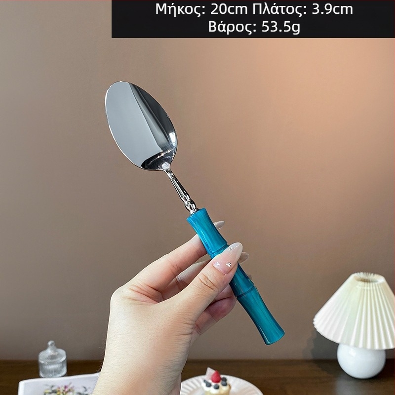 Σετ μαχαιροπίρουνων με ακρυλική λαβή από ανοξείδωτο χάλυβα 304, με μπαμπού σύνδεσμο, φινίρισμα καθρέφτη