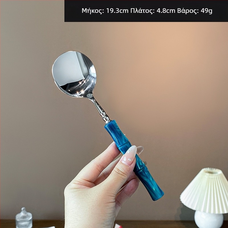 Σετ μαχαιροπίρουνων με ακρυλική λαβή από ανοξείδωτο χάλυβα 304, με μπαμπού σύνδεσμο, φινίρισμα καθρέφτη