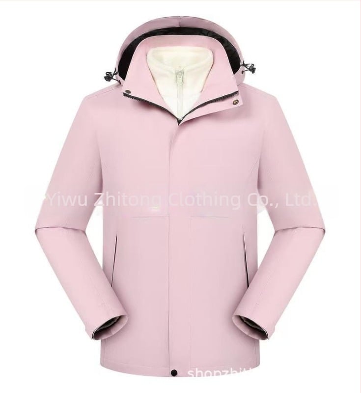 Μπουφάν τριών σε ένα με αποσπώμενη κουκούλα και εκτύπωση λογότυπου, πολυεστερικό ύφασμα, ψηλός γιακά, φερμουάρ, χαλαρή γραμμή