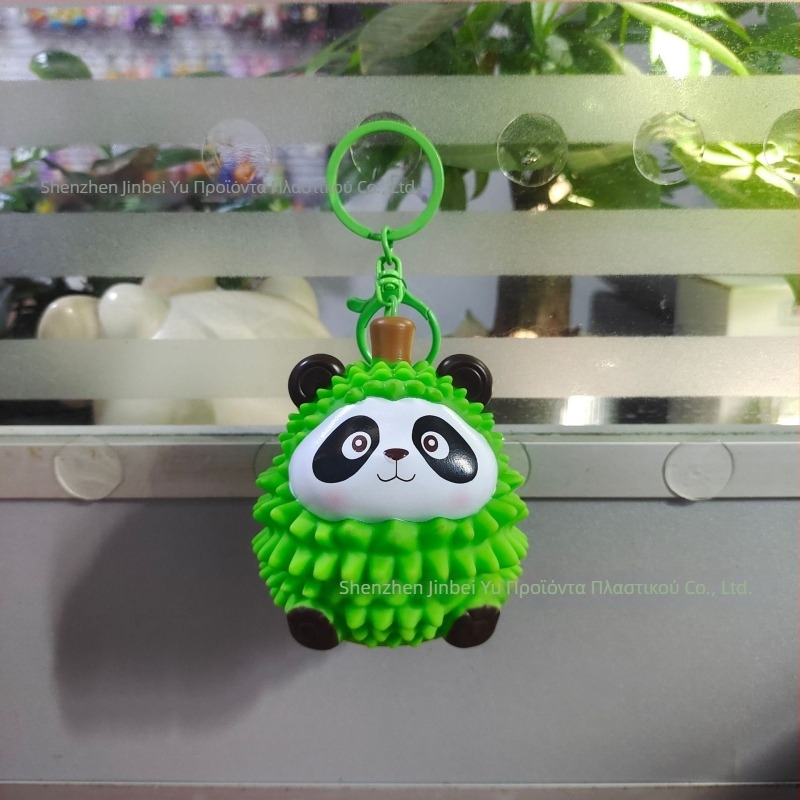 Κλειδοθήκη φωτιζόμενη φιγούρα panda-durian, διασκεδαστική φρούτων σειρά, ύλικό βισκόζη, συσκευασία OPP, κατάλληλο για ηλικίες 15–35