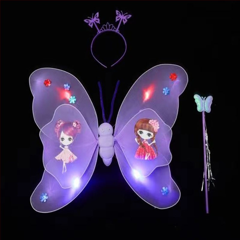 Κοριτσίστικος φωτεινός σετ κοστουμιού για σκηνή με φτερά πεταλούδας, τριμελής PVC