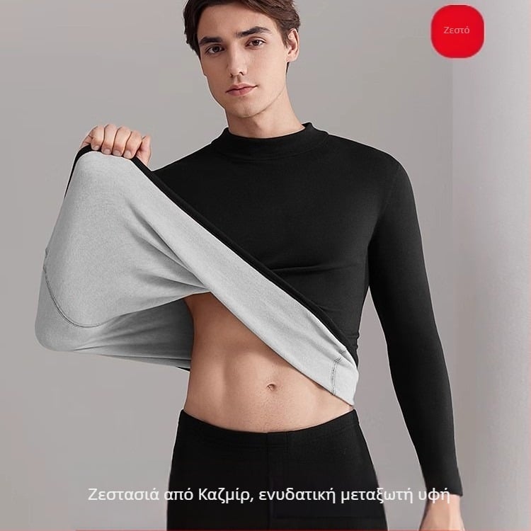 Σετ ανδρικά θερμικά εσώρουχα, κασμίρι, εξαιρετικά παχύ, χωρίς ραφές, πουλόβερ, στενή γραμμή