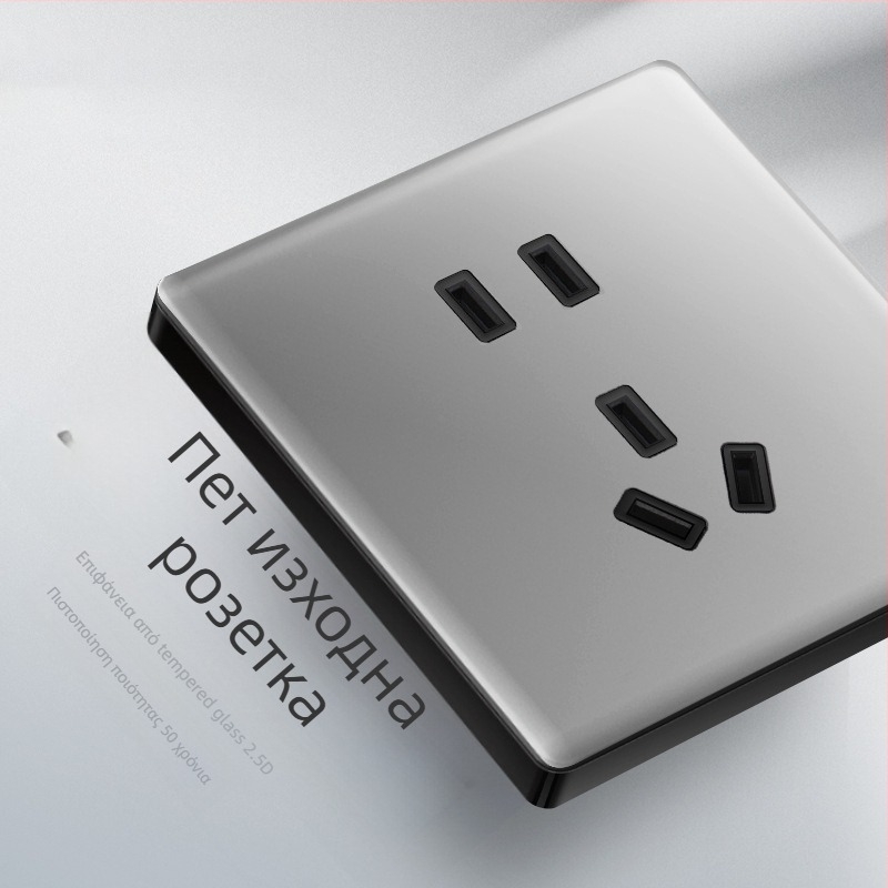 1-γραμμή κρυφή USB υποδοχή με διακόπτη από tempered glass, τύπος 86, LED, εγκατάσταση 60x60 mm, επαφές από μπρονζέ Tin-φωσφόρου