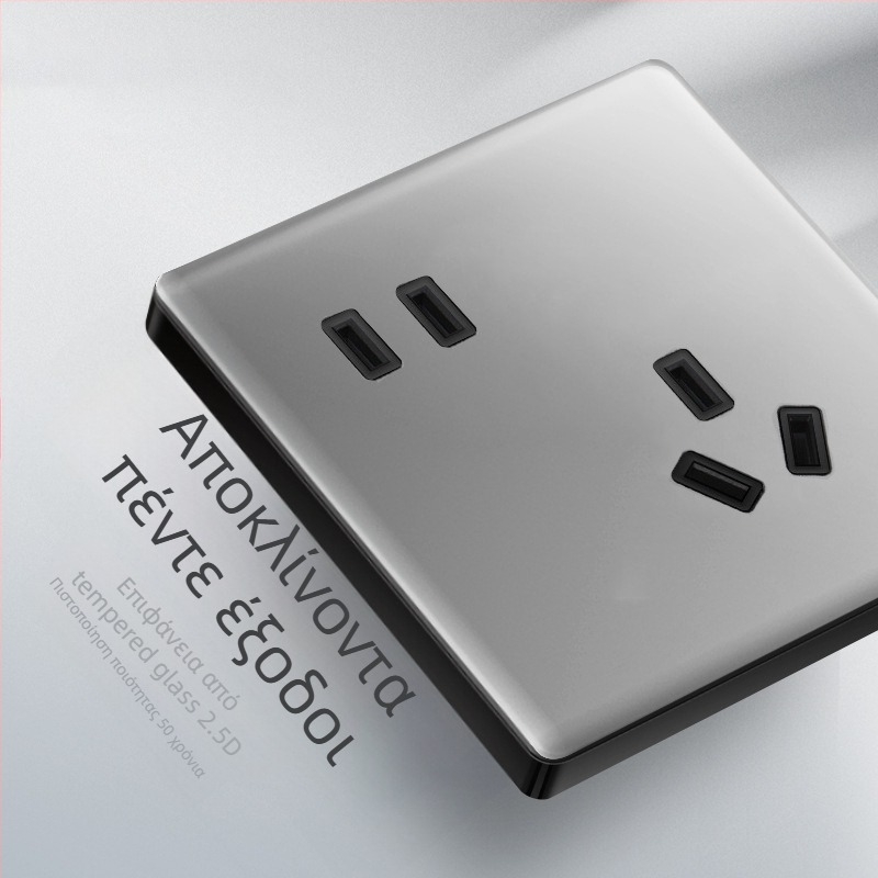 1-γραμμή κρυφή USB υποδοχή με διακόπτη από tempered glass, τύπος 86, LED, εγκατάσταση 60x60 mm, επαφές από μπρονζέ Tin-φωσφόρου