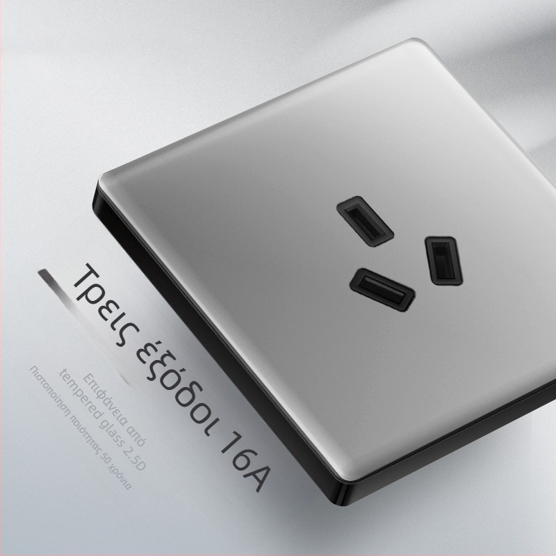 1-γραμμή κρυφή USB υποδοχή με διακόπτη από tempered glass, τύπος 86, LED, εγκατάσταση 60x60 mm, επαφές από μπρονζέ Tin-φωσφόρου